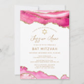 Invitation Bat mitzvah d'agate de Parties scintillant rose ch (Devant)