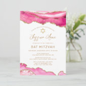 Invitation Bat mitzvah d'agate de Parties scintillant rose ch (Debout devant)