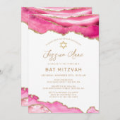 Invitation Bat mitzvah d'agate de Parties scintillant rose ch (Devant / Derrière)