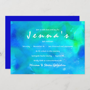 Invitation Bat mitzvah D'AQUA WATERCOLOR