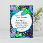 Invitation Bat mitzvah d'aquarelle à feuilles florales de pap (Debout devant)