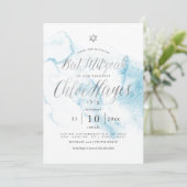 Invitation Bat mitzvah d'aquarelle bleu Turquoise PixDezines (Debout devant)