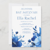 Invitation Bat mitzvah d'aquarelle Blue Blooms (Devant)