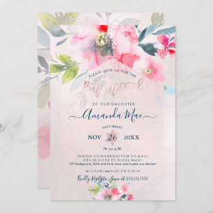 Invitation Bat mitzvah d'aquarelle florale PixDezines, Ombre
