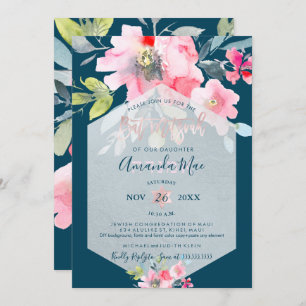 Invitation Bat mitzvah d'aquarelle florale PixDezines, Ombre