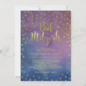 Invitation Bat mitzvah d'aquarelle Gold Stars (Devant)