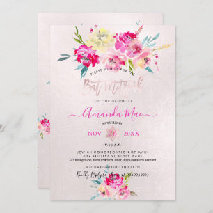 Invitation Bat mitzvah d'aquarelle PixDezines Summer Peonies