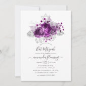 Invitation Bat mitzvah d'aquarelle prune et argent (Devant)