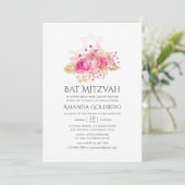 Invitation Bat mitzvah d'aquarelle Tropical Pink and Gold Ros (Debout devant)