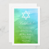 Invitation Bat mitzvah d'aquarelle Turquoise et vert (Devant / Derrière)
