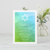 Invitation Bat mitzvah d'aquarelle Turquoise et vert (Debout devant)