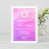 Invitation Bat mitzvah d'aquarelle violet et rose (Debout devant)