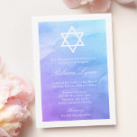 Invitation Bat mitzvah d'aquarelle violet et Turquoise<br><div class="desc">Invitations de Bat mitzvah moderne violet et bleu turquoise. Ce design est doté d'une aquarelle tendance avec une étoile de David. Personnalisez facilement votre événement spécial.</div>