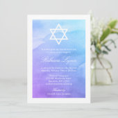 Invitation Bat mitzvah d'aquarelle violet et Turquoise (Debout devant)