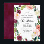 Invitation Bat mitzvah d'automne de la couronne florale de Bo<br><div class="desc">Famille d'Invitations et amis à votre événement avec cette invitation à bat mitzvah fleuri. Il présente une couronne florale d'aquarelle de tourterelles bordeaux, rousses, ivoire et orange, roses, mamans et autres fleurs avec accent feuillage. Cette invitation à la floraison conviendra parfaitement aux bat mitzvah d'automne ou d'automne. Personnalisez en ajoutant...</div>