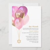 Invitation Bat mitzvah de ballons rose et or brillant (Devant)