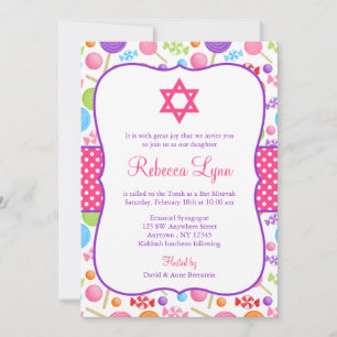 Invitation Bat mitzvah de bonbons mignon