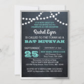 Invitation Bat mitzvah de bordure Turquoise de panneau lumine (Devant)