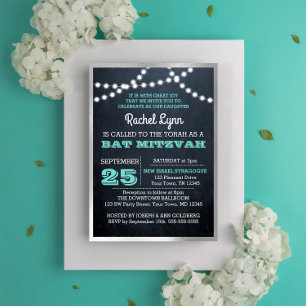 Invitation Bat mitzvah de bordure Turquoise de panneau lumine