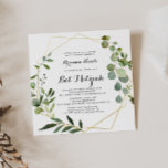 Invitation Bat mitzvah de calligraphie géométrique Tropical G<br><div class="desc">Cette invitation de bat mitzvah de calligraphie tropicale d'or géométrique est parfaite pour un bat mitzvah simple. Le design présente de beaux feuilles verts peints à la main,  ornant un cadre géométrique doré.</div>