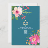 Invitation Bat mitzvah de code QR Turquoise Floral Gold Scrip (Dos)