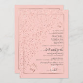 Invitation Bat mitzvah de Confetti Diagonal Rose Rose (Devant / Derrière)
