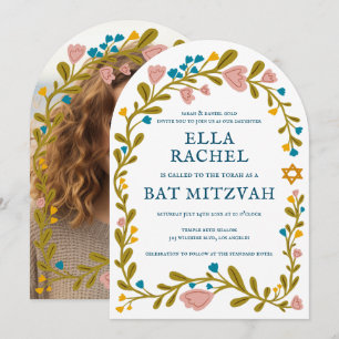 Invitation Bat mitzvah de couronne de fleurs photo personnali