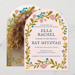 Invitation Bat mitzvah de couronne de fleurs photo personnali