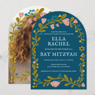 Invitation Bat mitzvah de couronne de fleurs photo personnali