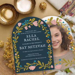 Invitation Bat mitzvah de couronne de fleurs photo personnali