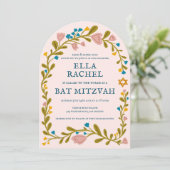 Invitation Bat mitzvah de couronne florale Code QR personnali (Debout devant)