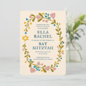 Invitation Bat mitzvah de couronne florale Code QR personnali (Debout devant)