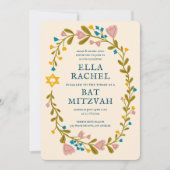 Invitation Bat mitzvah de couronne florale Code QR personnali (Devant)