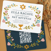 Invitation Bat mitzvah de couronne florale Code QR personnali