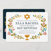Invitation Bat mitzvah de couronne florale Code QR personnali (Devant / Derrière)