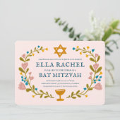 Invitation Bat mitzvah de couronne florale Code QR personnali (Debout devant)