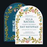 Invitation Bat mitzvah de couronne florale Code QR personnali<br><div class="desc">Carte parfaite pour annoncer une bar mitzvah, bat mitzvah ou autre célébration juive ! L'art fait main pour vous ! ENTIÈREMENT PERSONNALISABLE ! Cliquez sur "Personnaliser" ci-dessus pour modifier le texte et ajouter votre lien au code QR au verso (consultez ma boutique pour d'autres designs avec photo personnalisée). Cliquez sur...</div>