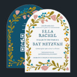 Invitation Bat mitzvah de couronne florale Code QR personnali<br><div class="desc">Carte parfaite pour annoncer une bar mitzvah, bat mitzvah ou autre célébration juive ! L'art fait main pour vous ! ENTIÈREMENT PERSONNALISABLE ! Cliquez sur "Personnaliser" ci-dessus pour modifier le texte et ajouter votre lien au code QR au verso (consultez ma boutique pour d'autres designs avec photo personnalisée). Cliquez sur...</div>