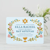 Invitation Bat mitzvah de couronne florale Code QR personnali (Debout devant)
