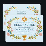 Invitation Bat mitzvah de couronne florale Code QR personnali<br><div class="desc">Carte parfaite pour annoncer une bar mitzvah, bat mitzvah ou autre célébration juive ! L'art fait main pour vous ! ENTIÈREMENT PERSONNALISABLE ! Cliquez sur "Personnaliser" ci-dessus pour modifier le texte et ajouter votre propre lien au code QR au verso. Cliquez sur "modifier à l'aide de l'outil de conception" pour...</div>