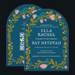Invitation Bat mitzvah de couronne florale Code QR personnali<br><div class="desc">Carte parfaite pour annoncer une bar mitzvah, bat mitzvah ou autre célébration juive ! L'art fait main pour vous ! ENTIÈREMENT PERSONNALISABLE ! Cliquez sur "Personnaliser" ci-dessus pour modifier le texte et ajouter votre lien au code QR au verso (consultez ma boutique pour d'autres designs avec photo personnalisée). Cliquez sur...</div>
