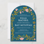 Invitation Bat mitzvah de couronne florale Code QR personnali (Devant)