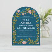 Invitation Bat mitzvah de couronne florale Code QR personnali (Debout devant)