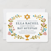 Invitation Bat mitzvah de couronne florale Code QR personnali (Devant)