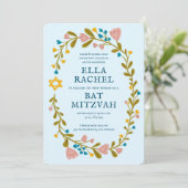 Invitation Bat mitzvah de couronne florale Code QR personnali (Debout devant)