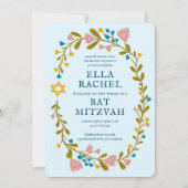 Invitation Bat mitzvah de couronne florale Code QR personnali (Devant)