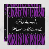 Invitation Bat mitzvah de diamants imprimés Zebra violet (Devant / Derrière)