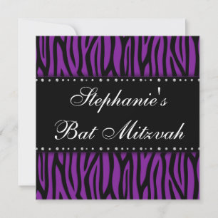 Invitation Bat mitzvah de diamants imprimés Zebra violet