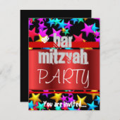 Invitation Bat mitzvah de fête de Starry Bar Mitzvah (Devant / Derrière)