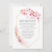 Invitation Bat mitzvah de fleurs de cerisier rose géométrique (Devant)